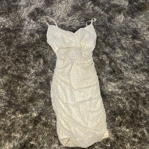 white body con dress with rhinestones